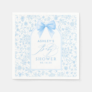 Blue Bow Cute Whimsical Chinoiserie Baby Shower Napkin