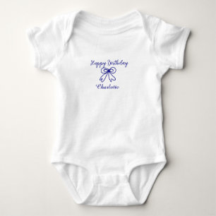 Blue bow CUTIE ADD NAME BABY happy birthday Bodysuit