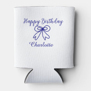 Blue bow CUTIE ADD NAME BABY happy birthday Can Cooler