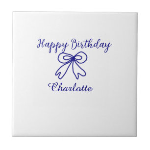 Blue bow CUTIE ADD NAME BABY happy birthday Ceramic Tile