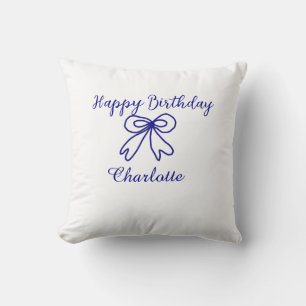 Blue bow CUTIE ADD NAME BABY happy birthday Cushion