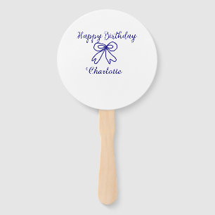 Blue bow CUTIE ADD NAME BABY happy birthday Hand Fan