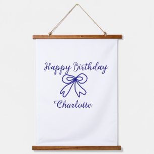 Blue bow CUTIE ADD NAME BABY happy birthday  Hanging Tapestry