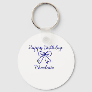 Blue bow CUTIE ADD NAME BABY happy birthday Key Ring