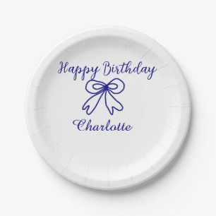 Blue bow CUTIE ADD NAME BABY happy birthday Paper Plate