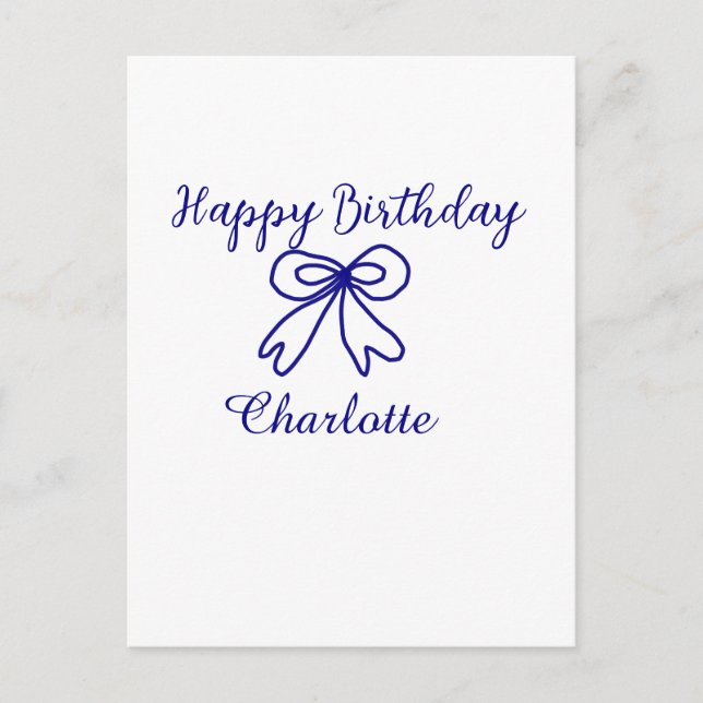 Blue bow CUTIE ADD NAME BABY happy birthday  Postcard (Front)