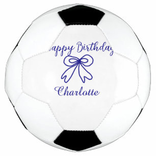 Blue bow CUTIE ADD NAME BABY happy birthday Soccer Ball