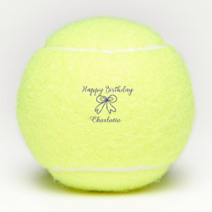 Blue bow CUTIE ADD NAME BABY happy birthday Tennis Balls