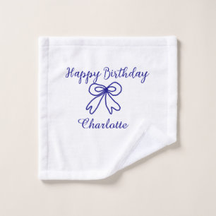 Blue bow CUTIE ADD NAME BABY happy birthday Wash Cloth