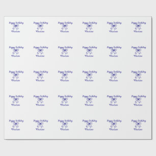 Blue bow CUTIE ADD NAME BABY happy birthday Wrapping Paper