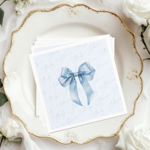 Blue bow elegant calligraphy baby boy shower napkin