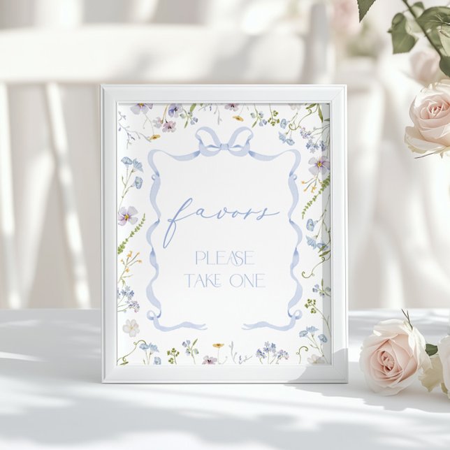 Blue Bow Favors Wildflower Baby shower Poster (Creator Uploaded)