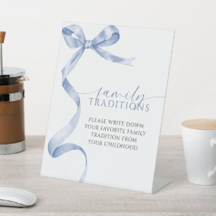 Blue Bow Favourite Family Traditions Game Pedestal Sign