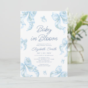 Blue Bow Floral Baby in Bloom Baby Shower Invitation