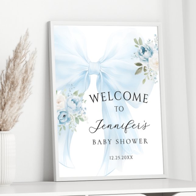 Blue Bow Floral Baby in Bloom Boy Shower Welcome Poster (Creator Uploaded)