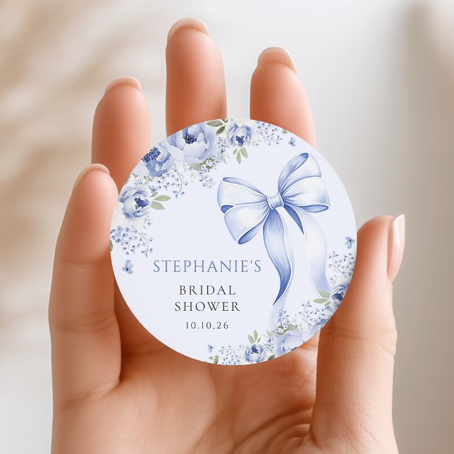 Blue Bow Floral Bridal Shower Sticker (Creator Uploaded)