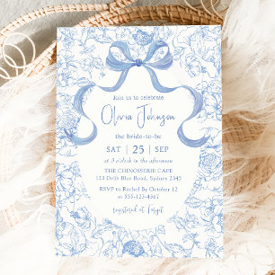 Blue Bow Floral Chinoiserie Bridal Shower Invitation