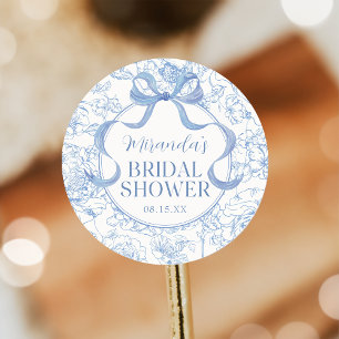 Blue Bow Floral Chinoiserie Bridal Shower Sticker