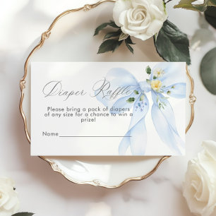 Blue Bow Floral Diaper raffle ticket Enclosure Card