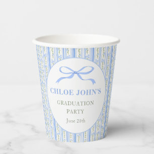 Blue Bow Floral Graduation Paper Cups