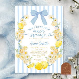 Blue Bow Floral Lemon Bridal Shower Invitation