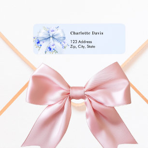 Blue bow floral return address  label
