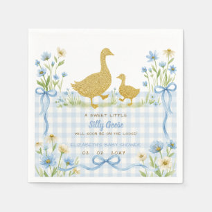 Blue Bow Floral Silly Goose Boy Baby Shower Napkin