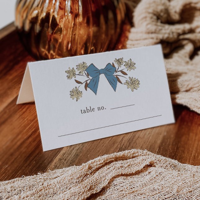 Blue Bow Floral Wedding Table Number  Place Card (Creator Uploaded)