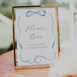 Blue Bow Flower Bouquet Bar Sign