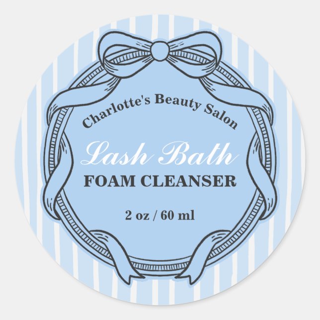 Blue Bow Frame Lash Bath Extensions Product Label (Front)