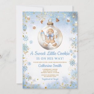 Blue Bow Gingerbread Christmas Cookies Baby Shower Invitation