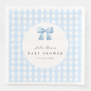 Blue Bow Gingham Baby Shower Paper Napkins