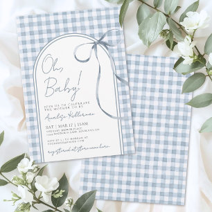 Blue Bow Gingham Boy Baby Shower Invitation