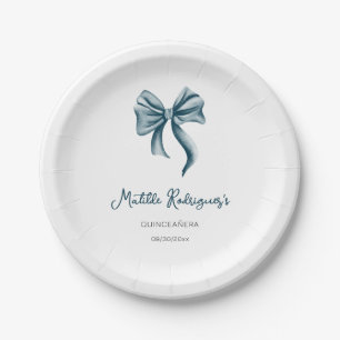 Blue Bow Girl Quinceanera Birthday Paper Plate