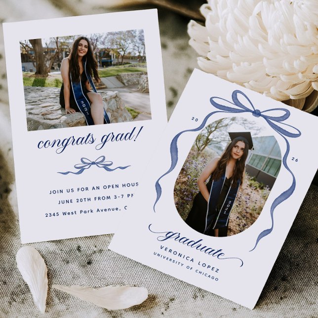 Blue Bow Graduation Open House Party Invitation (Creator Uploaded)