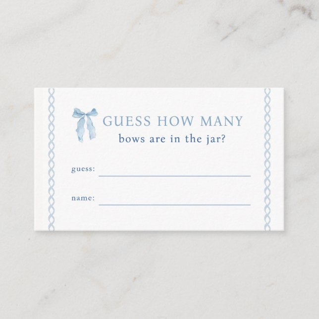 Blue Bow Guess How Many Bows Game  Enclosure Card (Front)
