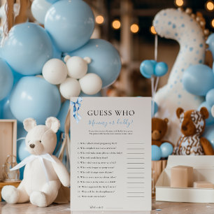 Blue Bow Guess Who Baby Shower Game Card