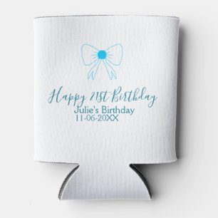 Blue bow happy 21st birthday name date girlstylish can cooler