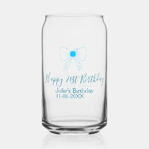 Blue bow happy 21st birthday name date girlstylish can glass
