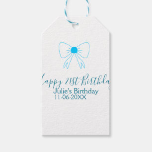 Blue bow happy 21st birthday name date girlstylish gift tags