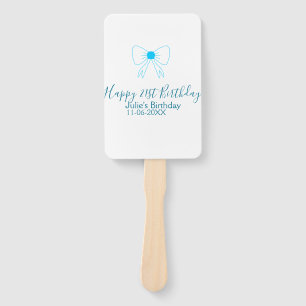 Blue bow happy 21st birthday name date girlstylish hand fan