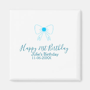 Blue bow happy 21st birthday name date girlstylish magnet