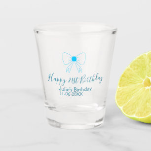 Blue bow happy 21st birthday name date girlstylish shot glass