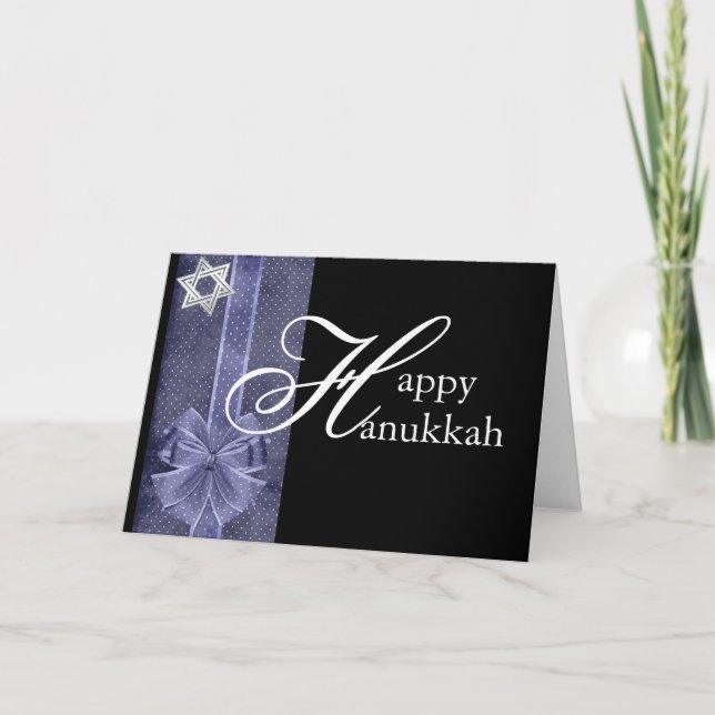 Blue Bow Happy Hanukkah Greeting Card (Front)