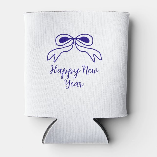 Blue bow happy new year name date simple minimal  can cooler (Front)