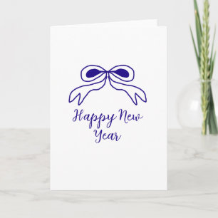 Blue bow happy new year name date simple minimal card