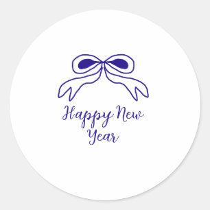 Blue bow happy new year name date simple minimal  classic round sticker