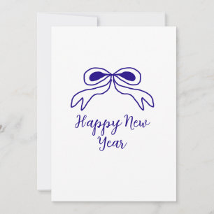 Blue bow happy new year name date simple minimal holiday card