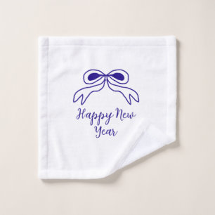 Blue bow happy new year name date simple minimal wash cloth