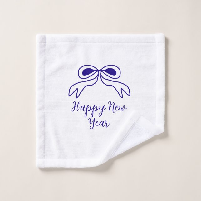 Blue bow happy new year name date simple minimal  wash cloth (Wash Cloth)